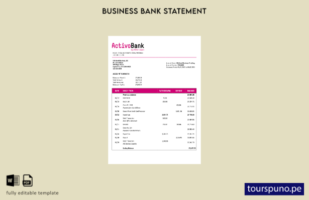 listo para imprimir Portugal Estado de cuenta corriente de la empresa Activobank